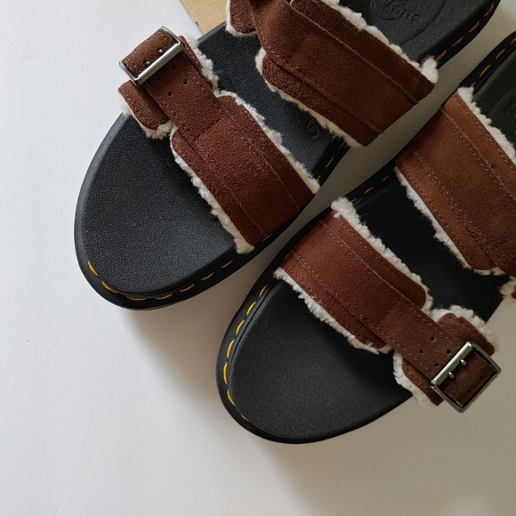 NEW Dr. Martens Myles Suede Fur-lined Buckle Slide Sandals Dark Brown Size 13 - Picture 8 of 16